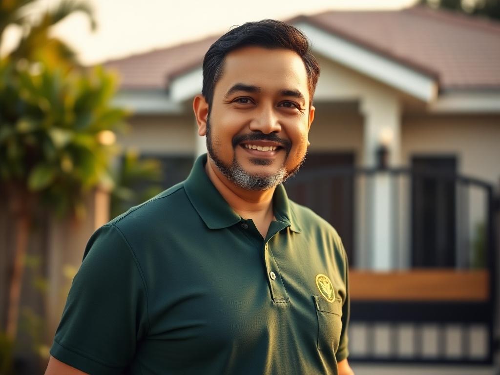 Encik Razif, founder of Dawnplex Pest Solutions, standing outside a Seri Kembangan home