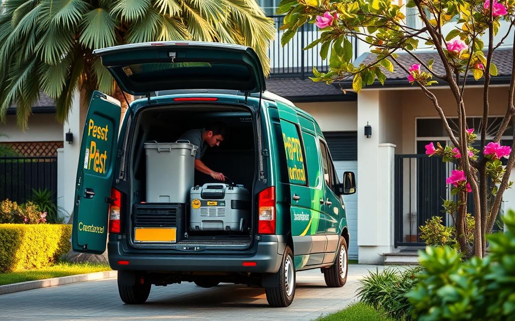 Dawnplex service van parked outside a Klang Valley home